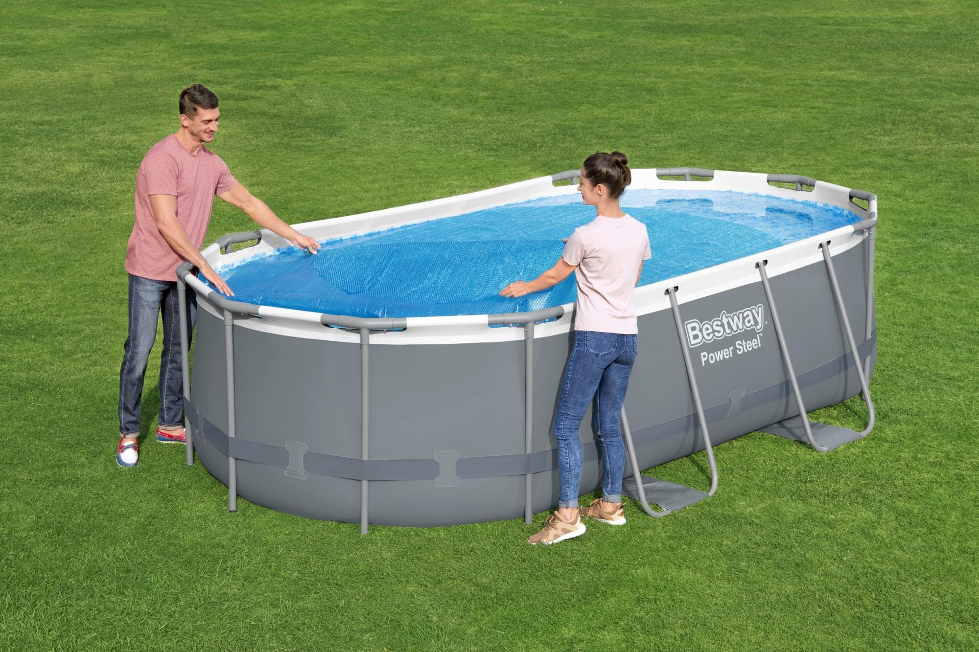 Accessoires Piscine Bâche à bulles ovale 280x180cm pour piscine Power Steel 300x200x84cm Bestway 1