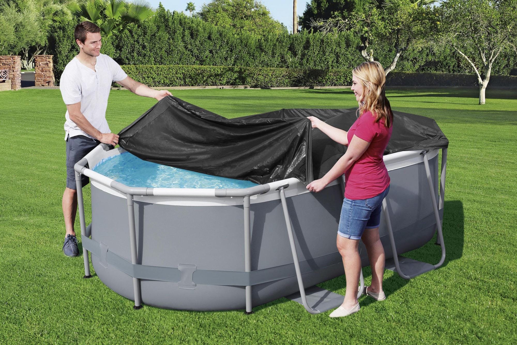 Accessoires Piscine Bâche 4 saisons ovale 305x184cm pour piscine Power Steel 305x200cm Bestway 1